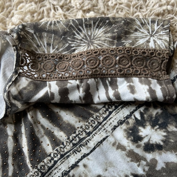 Christopher & Banks African Tie Dye with Animal Print Lace Sleeved Blouse - Picture 6 of 8